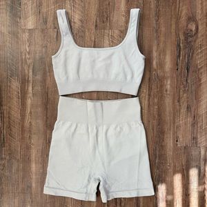 Women's Ribbed Workout Set in Light Blue
